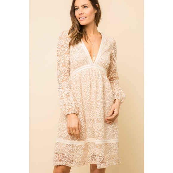 LAST 1! White/Cream Deep V Lace Dress - Picture 2 of 8